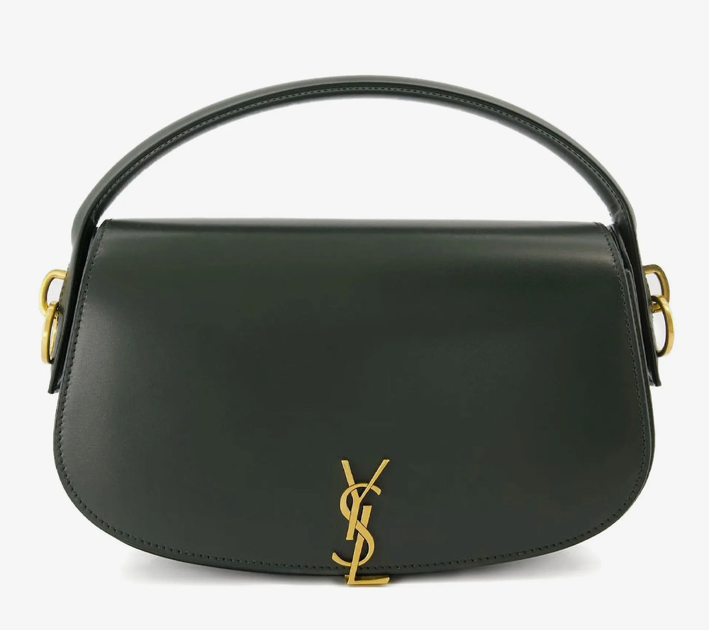 Saint Laurent Voltaire Green Box Leather YSL Gold Logo Shoulder Top Handle Bag